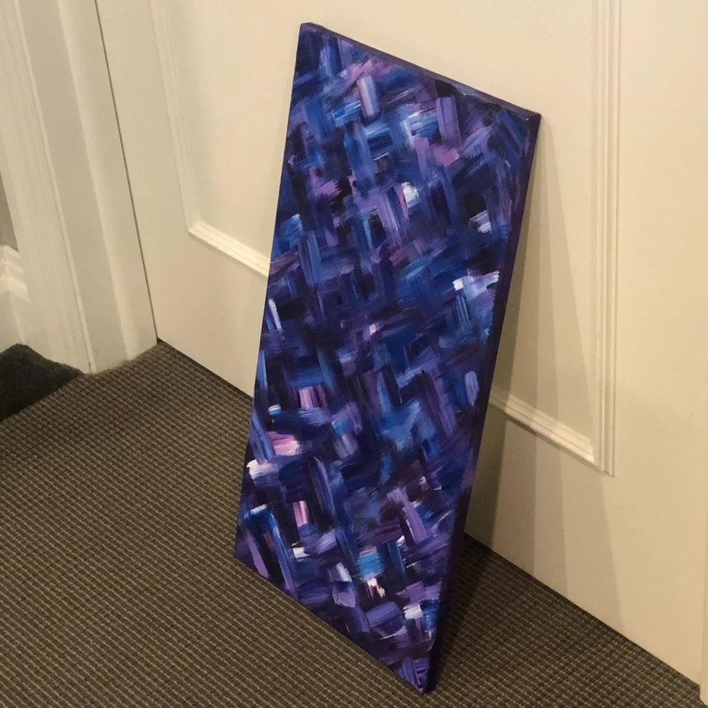 HANDCRAFTED BLUE & PURPLE CROSS HATCH ABSTRACT ART